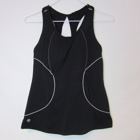 Athleta Cycling Tank Top Womens Small Black Rear Pocket Racerback Reflective - Picture 1 of 7